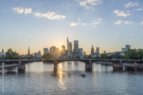 Skyline sunset view in Frankfurt am Main, Hesse, Germany