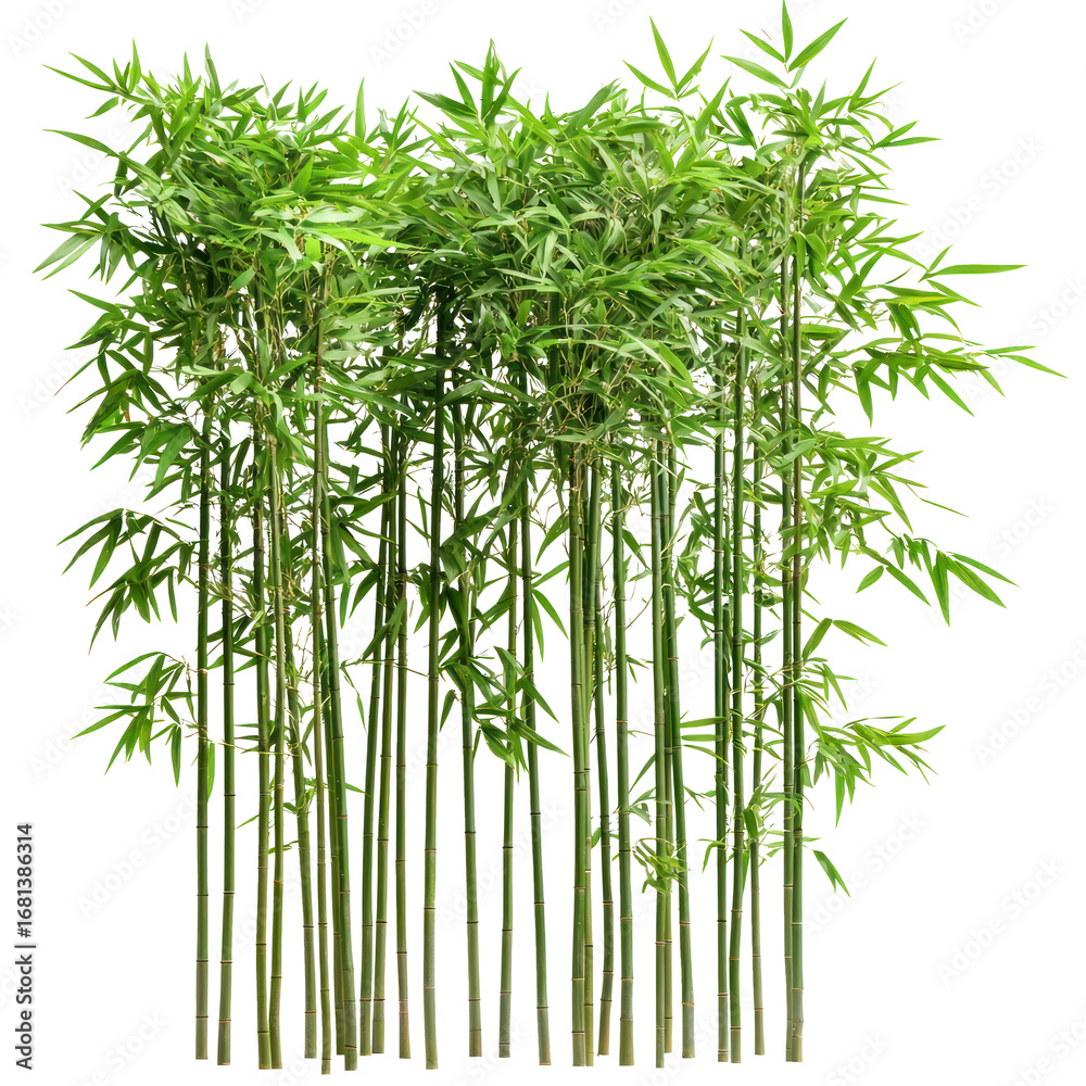 Fototapeta premium A bamboo forest with green leaves and tall bamboo stalks against a transparent background