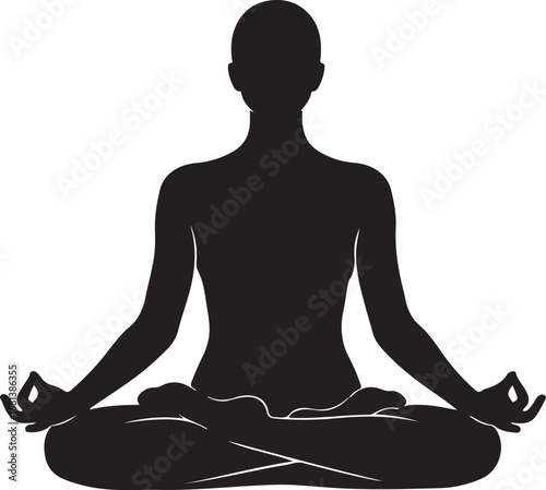 Black Yoga Pose Silhouette Vector on White Background Meditation Design