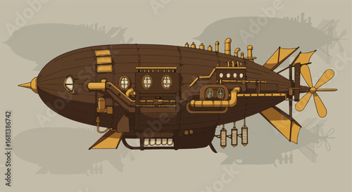 Airship Flies in Sky, Old Style Transportation