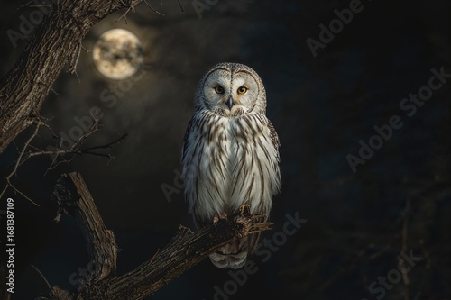 Nocturnal owl perched on a ...