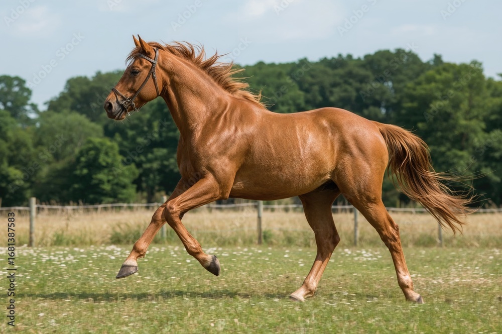 Obraz premium Galloping palomino horse in the open air