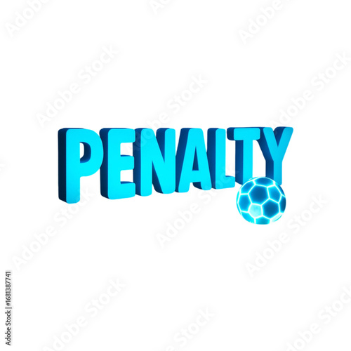 Glowing blue penalty word with soccer ball isolated on transparent background