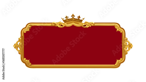 Ornate golden frame with a red background and a golden crown on top of the frame design element