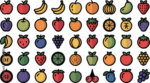 fruit icons bundle set silhouette line art illustration royalty free stock photos premium quality