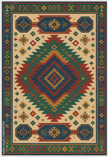 Folk art inspired Persian Vector Carpet with modern Pattern in high definition isolated on white canvas with trending colors
