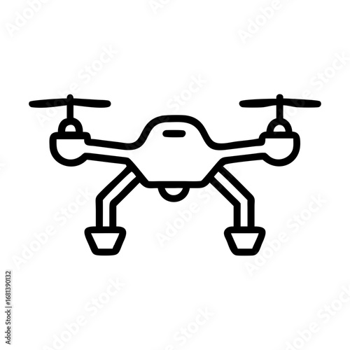 Simple line drawing of a remote control quadcopter drone, a minimalist icon for modern aerial technology, unmanned aerial vehicles, and innovation