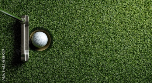 Golf ball about to enter a hole on a green golf course