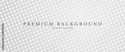 Premium background design with white grey dot pattern. Abstract halftone silver horizontal vector template for cover design, business banner, brochure, prestigious voucher, luxe invite.