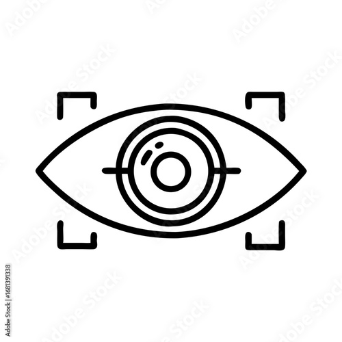 Modern Eye Biometrics Design Futuristic Iris Recognition Security Icon for Digital Scans, Enhanced Identification, and Visual Data Protection