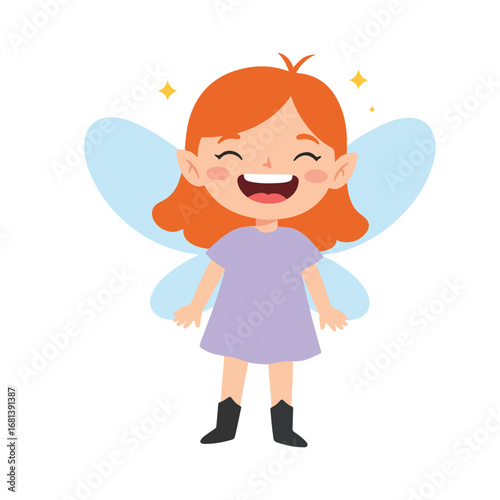 Fairy Girl Smiling with Happiness on a White Background