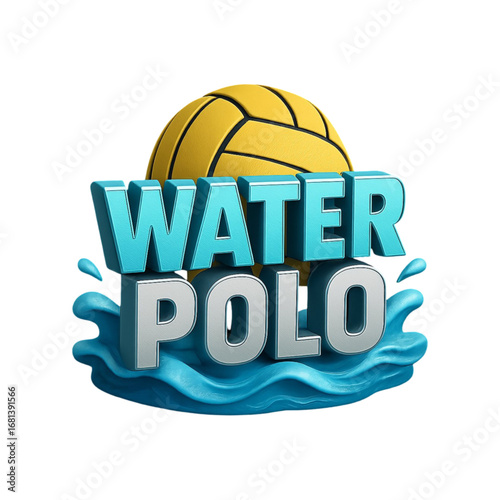 Water polo sport logo with ball and water splash isolated on transparent background