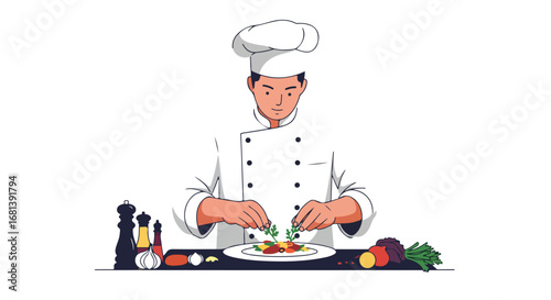 Chef Decorating Food Plating in Kitchen