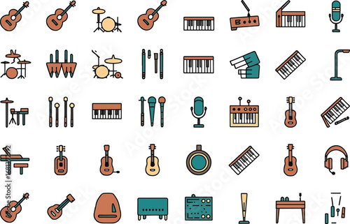 Minimal music instrument tools icon minimal bundle set bold black line art clean silhouette illustration royalty free stock photos premium quality