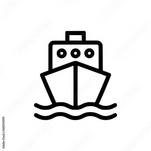 Ship Front View Icon Cargo Ship Vector, Marine, Transport, Sailing Symbol Illustration