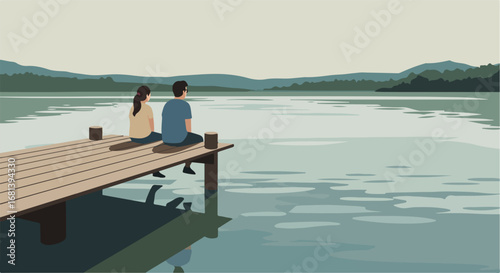 Couple Relaxing on Dock by Lake