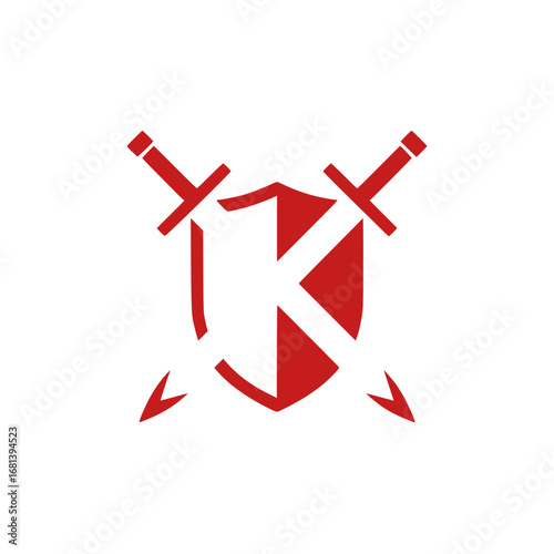 Red shield crossed swords emblem vector graphics scalable for game design and heraldry