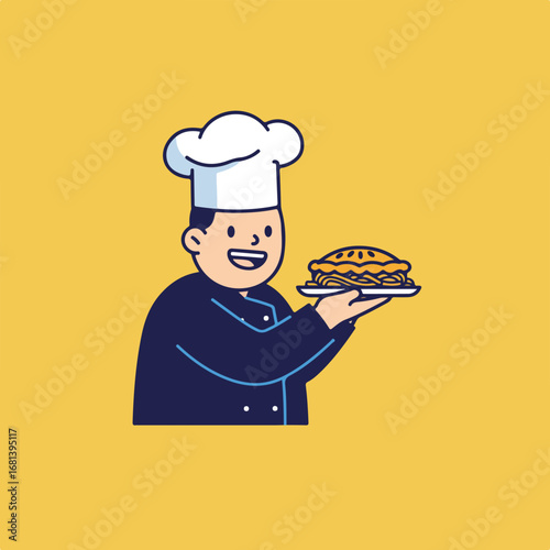 Chef Holding Lasagna In Kitchen