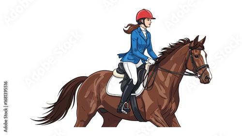 Equestrian Excellence: A skilled equestrian confidently rides a majestic horse. This scene perfectly encapsulates the beauty and precision of equestrian sports.