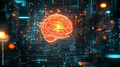 AI Technology in Hand shows the power and reach of AI in modern technology. The concept of the future of human control and integration of advanced digital systems.