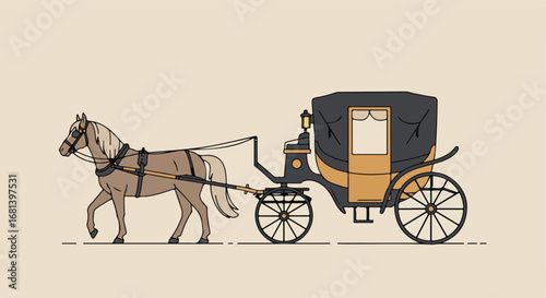 Horse Pulling Carriage in Flat Scene