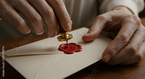 Sealing envelope with wax stamp in traditional style
