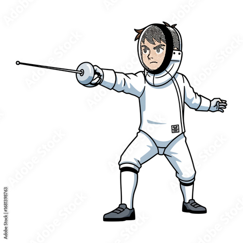 Fencing Fighter: An illustration captures a focused fencer poised for action in the sport of fencing.
