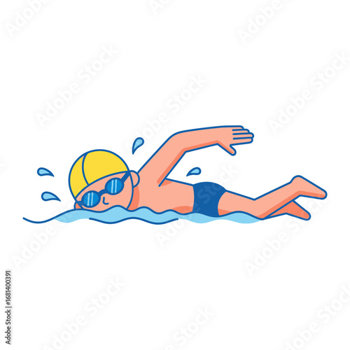 Animated Swimmer in Action: A dynamic illustration captures a swimmer executing the freestyle stroke with precision and grace, ready to plunge into aquatic competition.