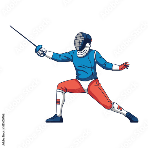 Fencing Champion: A dynamic illustration of a skilled fencer in full combat regalia, poised and focused, embodies the elegance and intensity of the sport. 