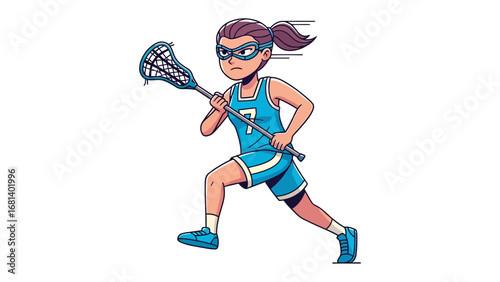 Lacrosse Player in Action: A determined lacrosse player, clad in athletic gear, charges forward with unwavering focus, stick in hand.