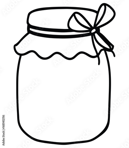 Charming jam jar with a ribbon on a fabric cover illustration
