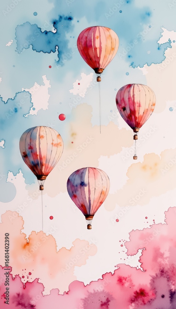 Obraz premium Colorful hot air balloons soaring high in the vast blue sky three