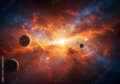 Majestic Nebula and Planets Stunning Cosmic Landscape Art.