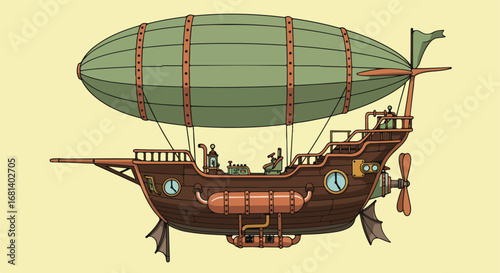Drawing Steampunk Airship Voyage, Fantasy World Expedition, Imaginative Exploration