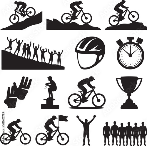Mountain biking sport icons and symbols silhouette collection mountain bike cycling