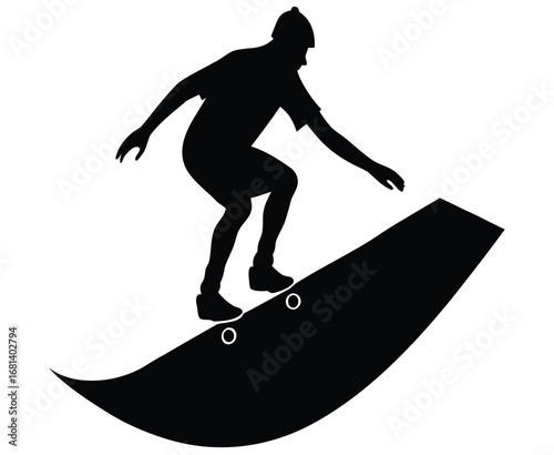 Deep dark silhouette of a person skateboarding at night