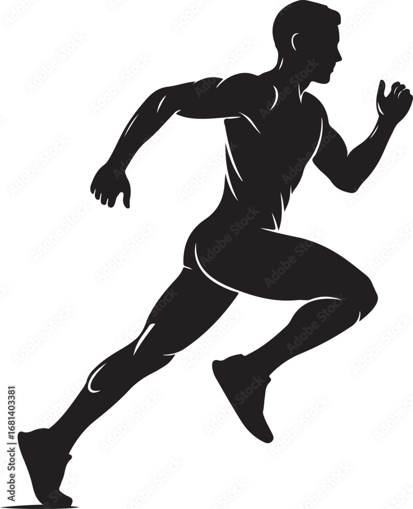 Obraz premium Black Running Man Silhouette Vector on White Background Sport Artwork