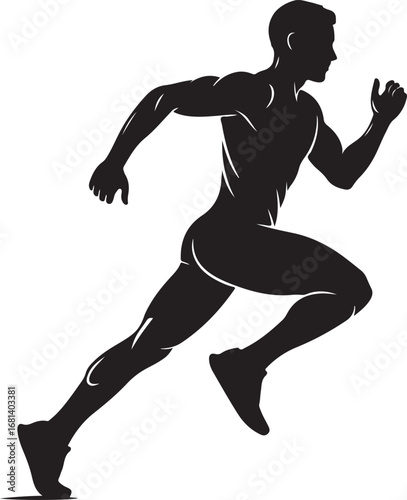 Black Running Man Silhouette Vector on White Background Sport Artwork