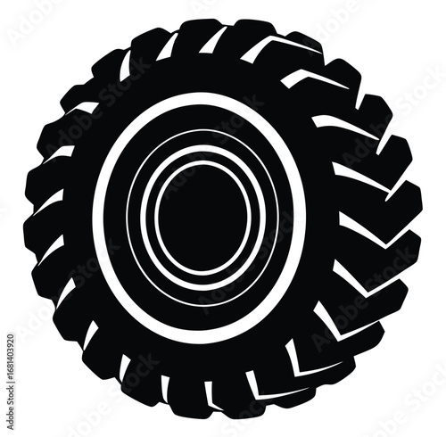 Detailed silhouette of a bold farm tractor tire tread