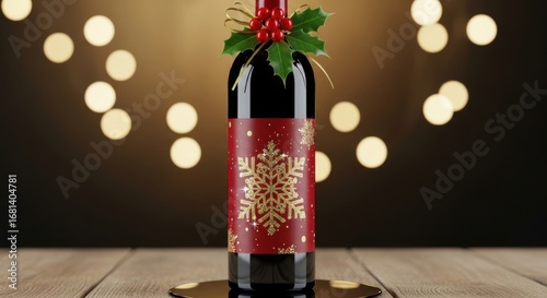 Festive Holiday Red Wine Bottle Decorated for Christmas Celebration