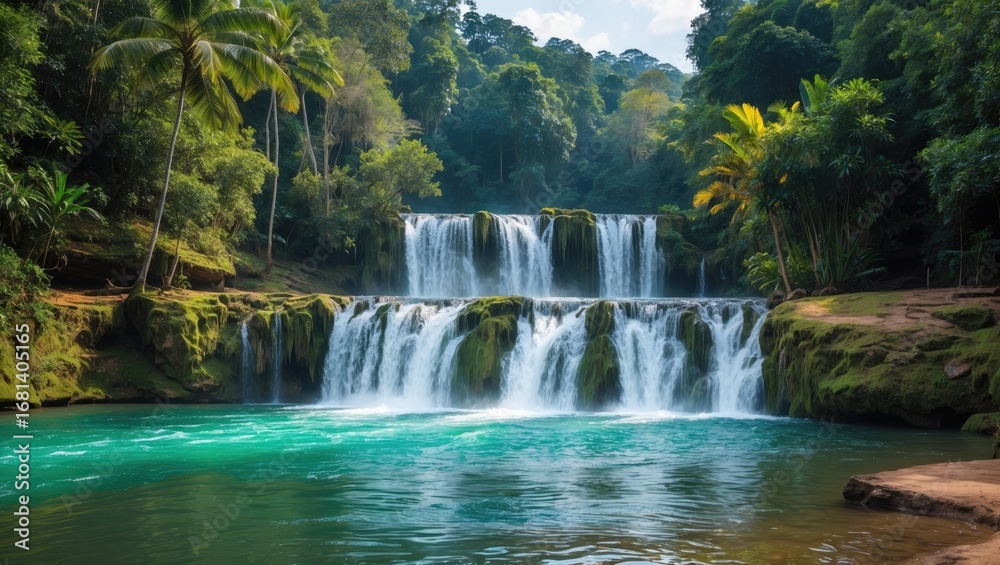 Fototapeta premium Beautiful Views of a Tropical Waterfall in an Asian Country