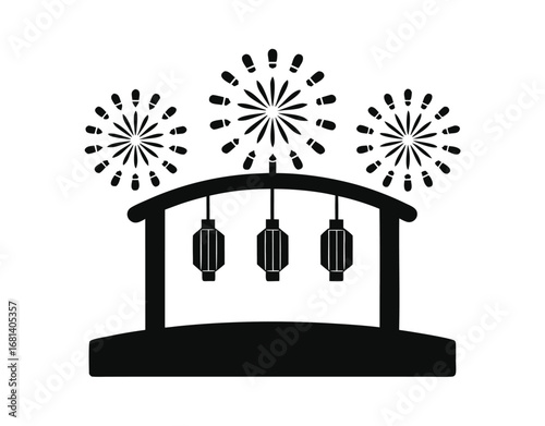 Vibrant festival background with exploding fireworks and glowing lanterns