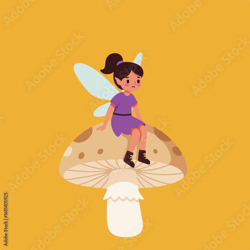 Fairy Sitting on Mushroom in Forest