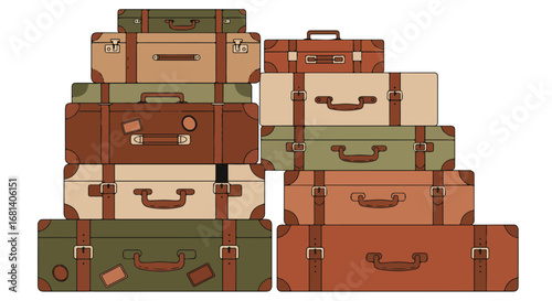 Stacked Vintage Suitcases Ready For Adventure Around The World
