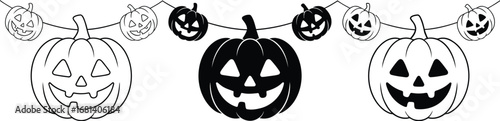 Halloween pumpkin garland in black and white and orange colors