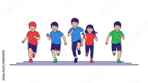 Sprint to Victory: A vibrant illustration captures the competitive spirit of childhood, with a group of children engaged in a spirited race, their faces alight with determination and joy.