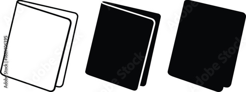 Three icons of an open and closed book in outline and solid fill styles