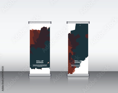 Abstract Geometric Rollup Banner – Dark Red and Navy Blue Minimalist Design