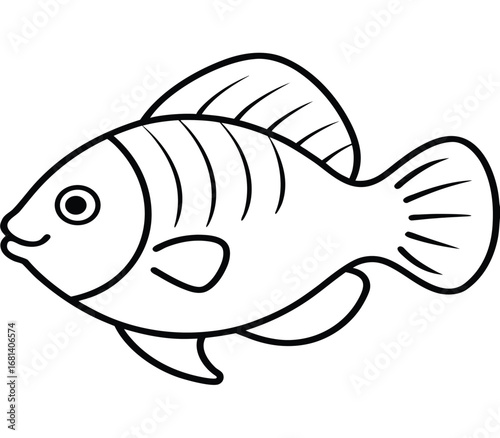 Cute gourami fish line art with outline
