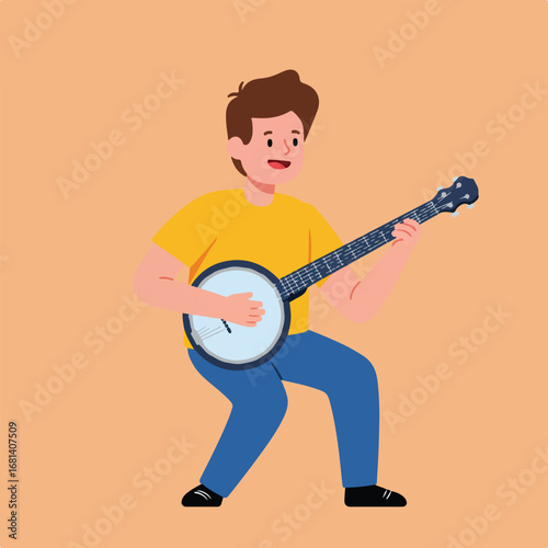 Character Playing Banjo on Neutral Background